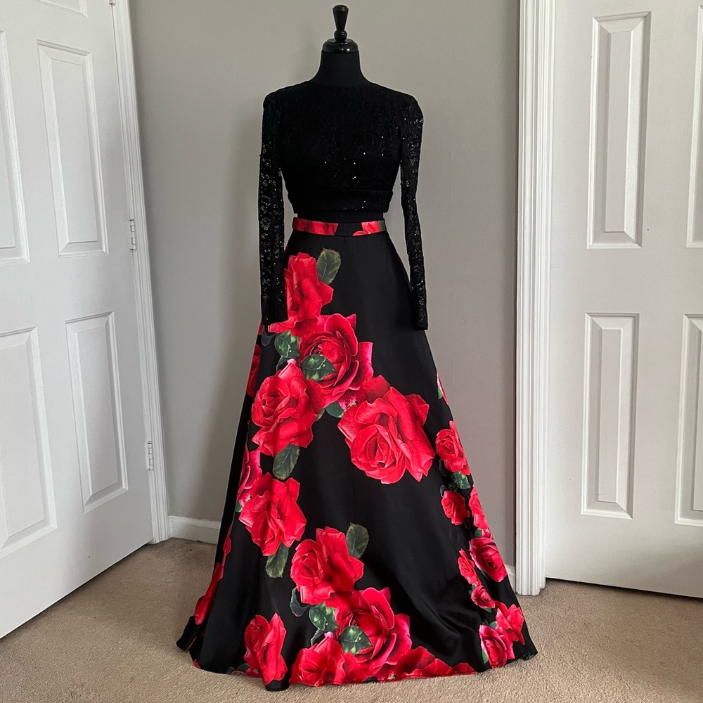 B. Darlin Two Piece Crop Open Back Formal Dress